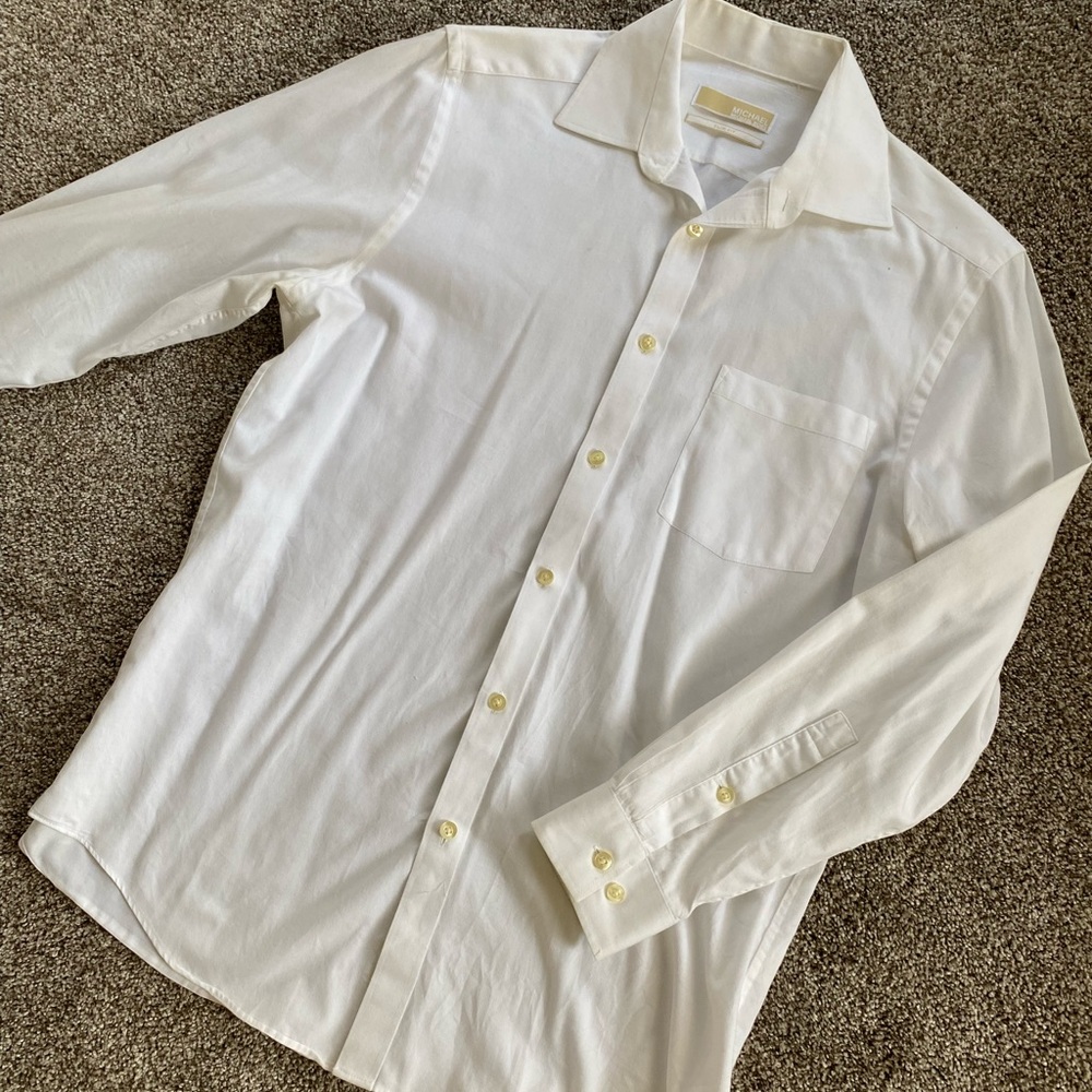 Michael Kors Men’s size Medium 15.5 White Slim Fit 100% Cotton Dress Shirt